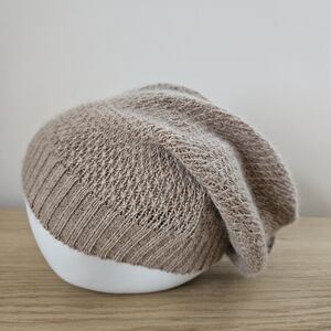 Portolano Lambswool Angora Slouch Beanie Hat Neutral Taupe Soft Knit